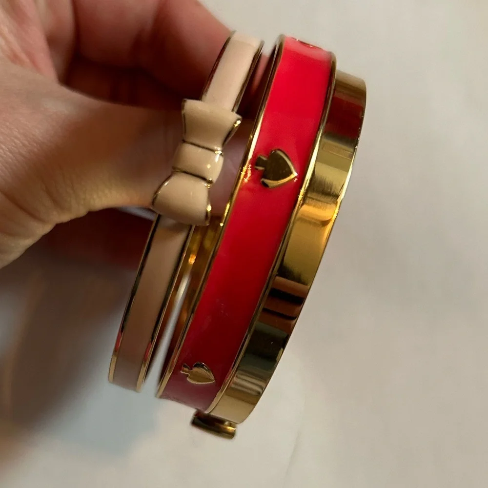3 vintage Kate Spade New York Gold-Tone Enamel Bangle Bracelet Set - Picture 5 of 9